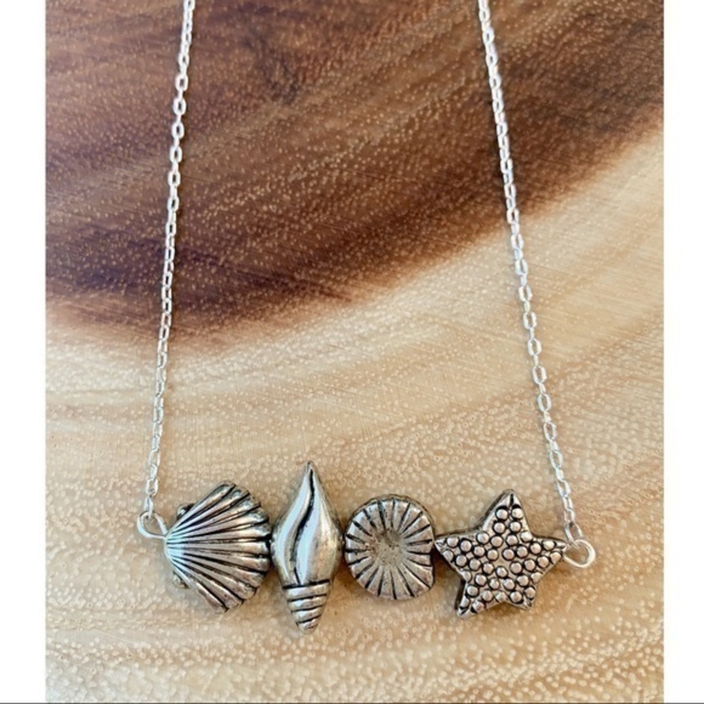 Miniature Seashell Silver Tone Bar Necklace